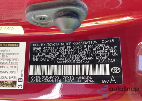 2018 Toyota C-Hr Xle/Xle Premium z USA, uszkodzony, nr VIN JTNKHMBX3J1004733